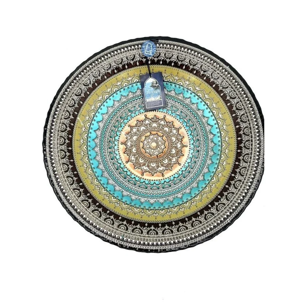 Turkish Glass Round Bowl Dinner Display Multi Color Oriental Lace 16” W XL
